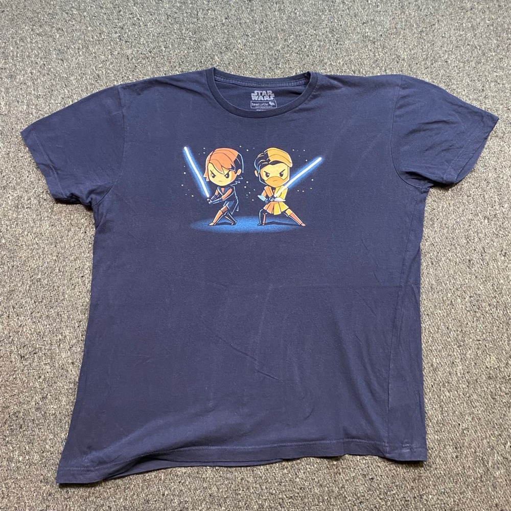 Star Wars TeeTurtle TShirt Sz L Mens Navy Blue Anakin Obi Wan Chibi Graphic Tee